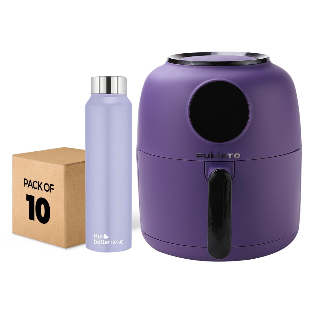 The Better Home FUMATO Aerochef Air fryer With Digital Touchscreen Panel 4.5L Purple & Stainless Steel Water Bottle 1 Litre Pack of 10 Purple