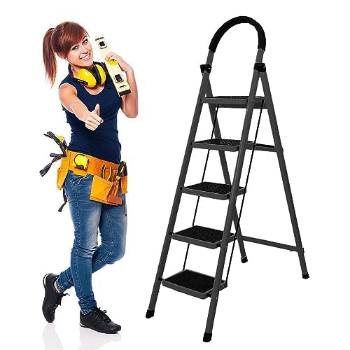 Cheston Foldable GI Steel 4-Steps Home Ladder | 4.8 Feet Anti-Skid Step Ladder with Wide Pedal & Hand Grip | Shock-Resistant Foldable Ladder for Home Use | Supports 150+ Kgs | Green 4 Step (4 Step)