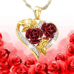 Yellow Chimes Fashion Gold Plated Rose Flower Crystal Heart Design Pendant for Women and Girls, Medium