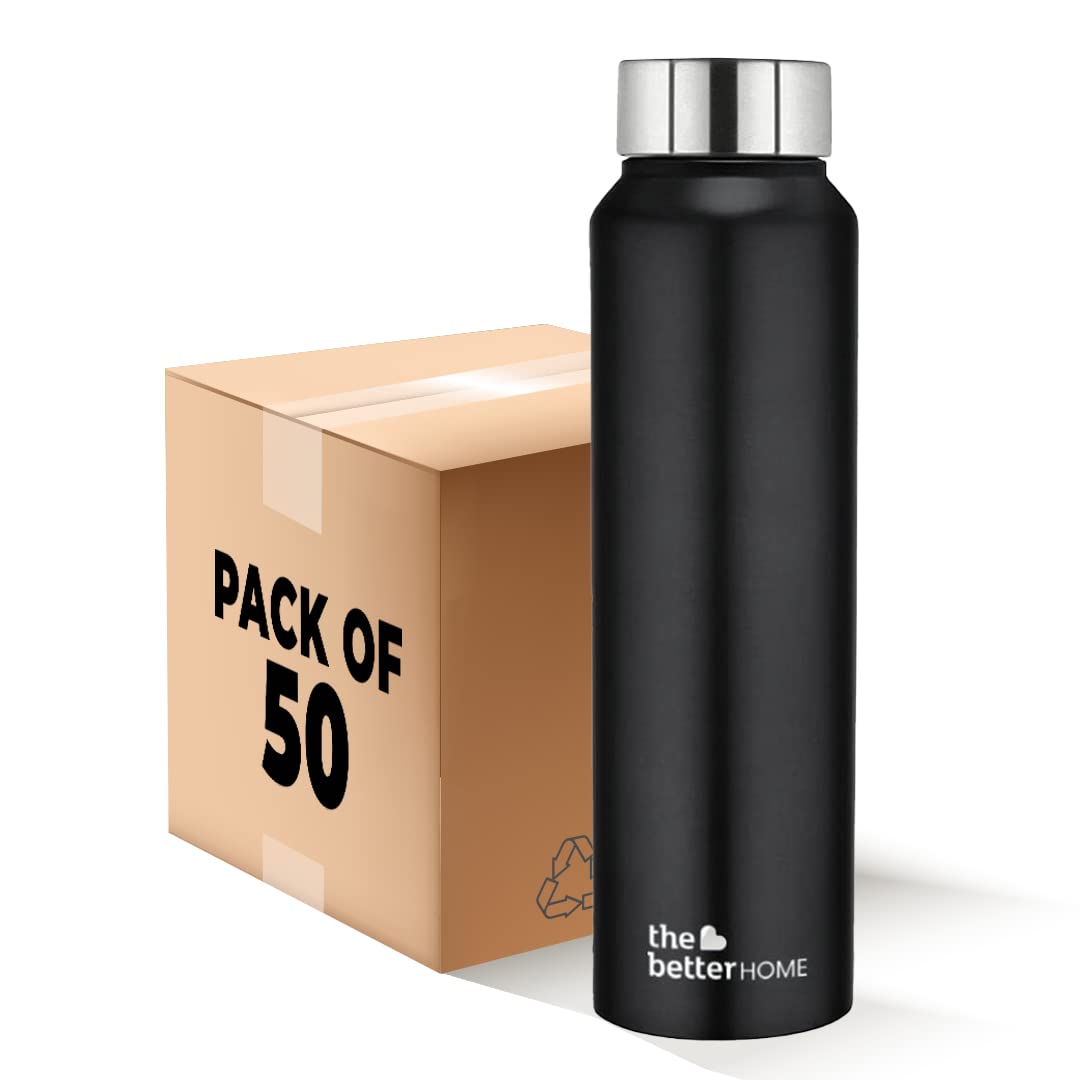 The Better Home 1000 Stainless Steel Water Bottle 1 Litre | Rust-Proof, Lightweight, Leak-Proof & Durable | Eco-Friendly, Non-Toxic & BPA Free Water Bottles 1+ Litre | Black (Pack of 50)