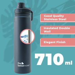 The Better Home Stainless Steel Insulated Sipper Water Bottle 710ml | Thermos Hot and Cold Water Flask | Sipper Bottle for Adults and Kids | Steel Bottle for Gym Office Home | (Black)