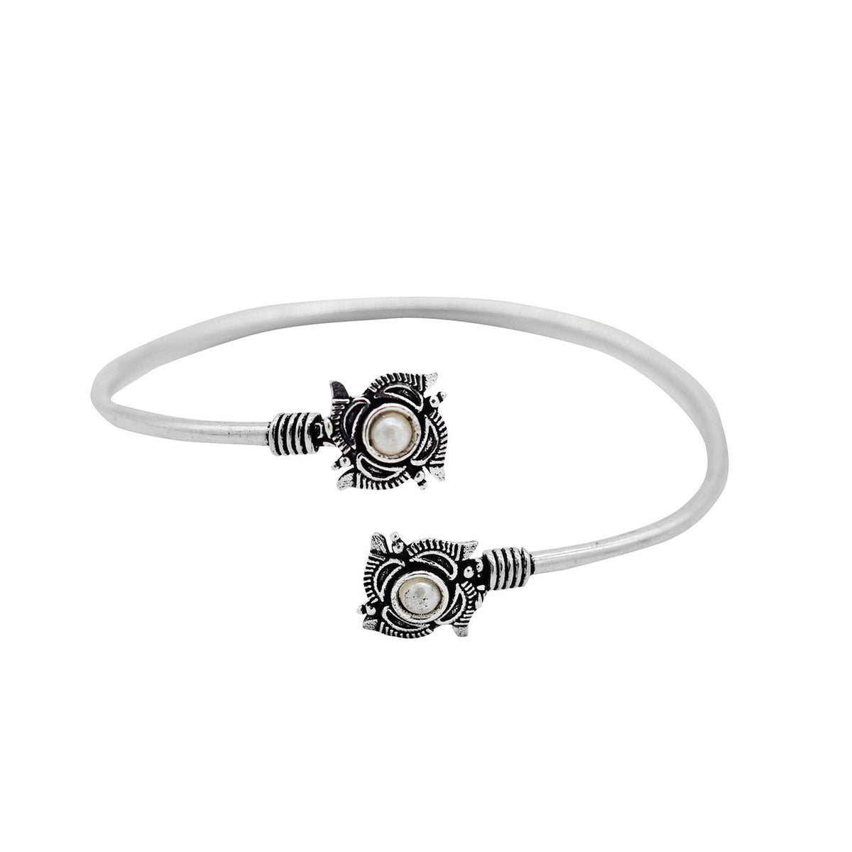 TEEJH Aparna White Flower Silver Oxidized Bracelet for Women