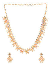Yellow Chimes American Diamond Jewellery Set for Women Rosegold Plated High Grade Authentic White AD Jewellery Necklace Set for Women and Girls