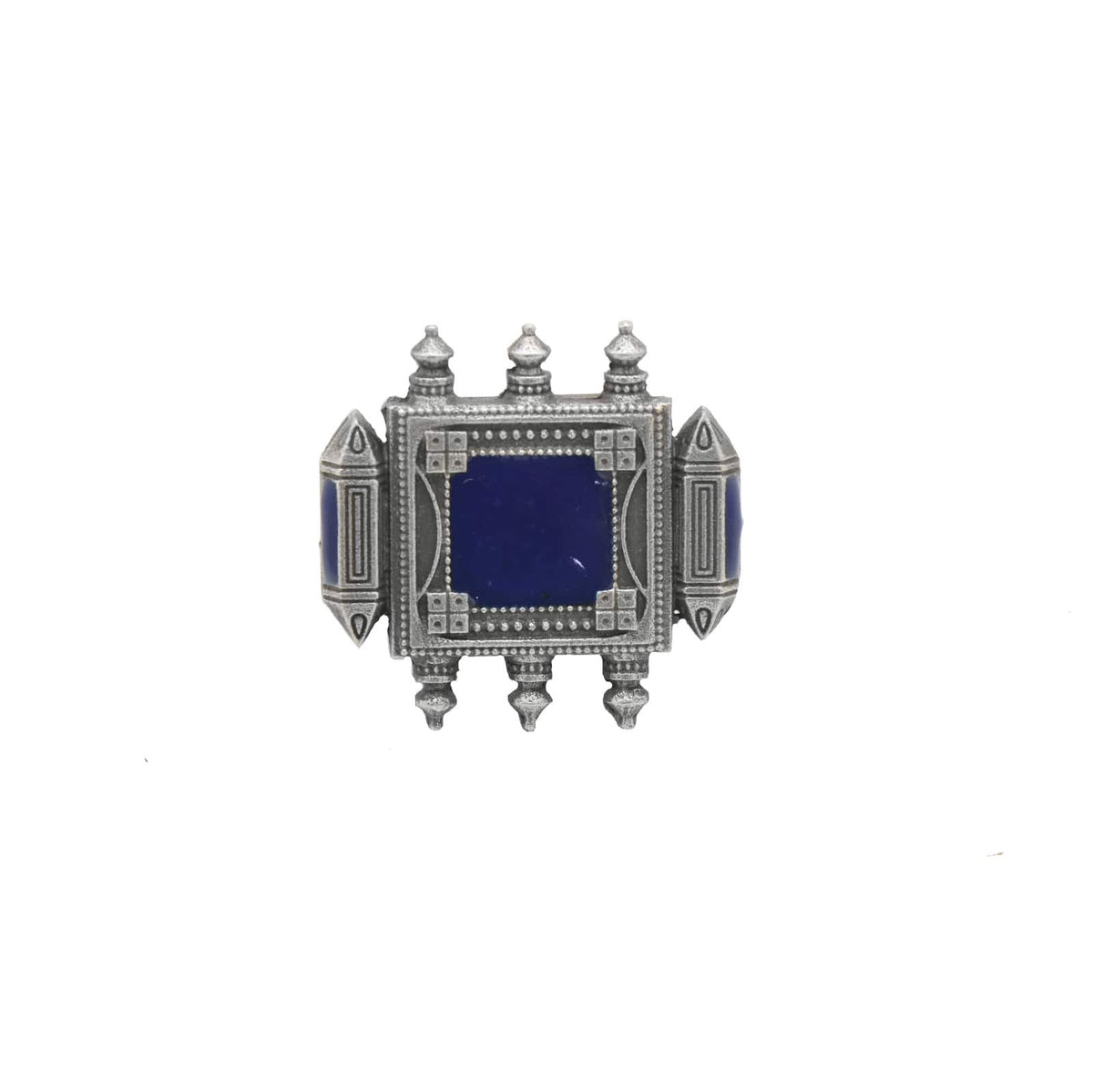 TEEJH Meena Blue Enamel Silver Oxidized Ring For Women