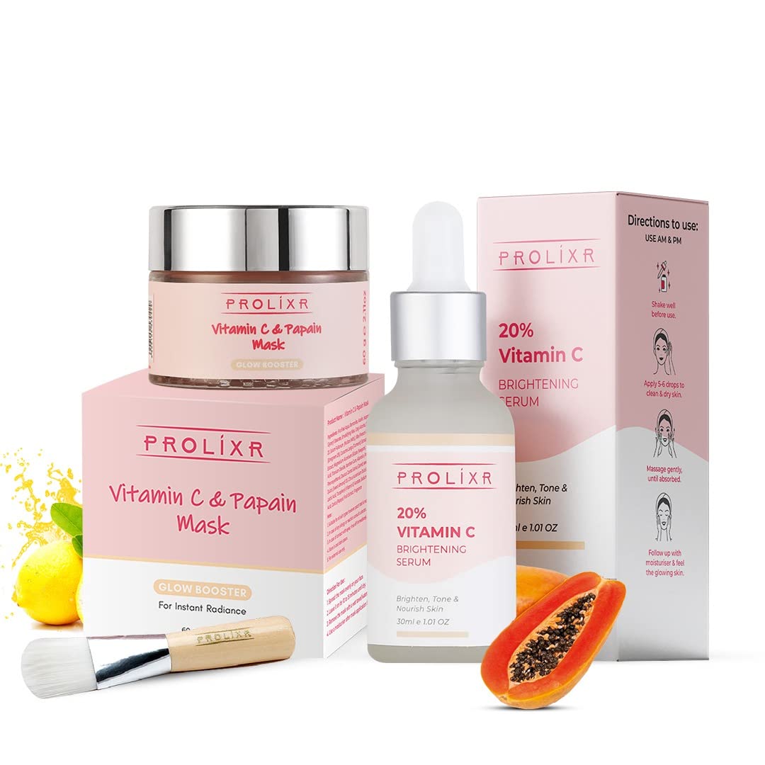 Prolixr Glow Kit - Vitamin C Mask & Serum - Firming | Brightening | Collagen Boosting | Age Spots | Acne | Natural Glow