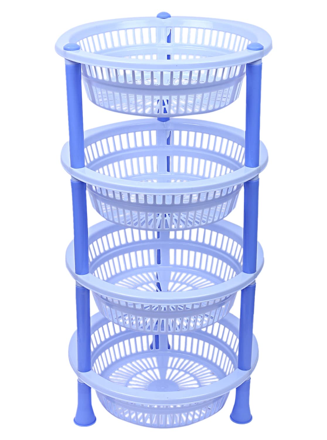 Heart Home Plastic 4-Tier Multi-Purpose Round Storage Basket, Organizer, Shelf Rack (Blue)-50HH01711