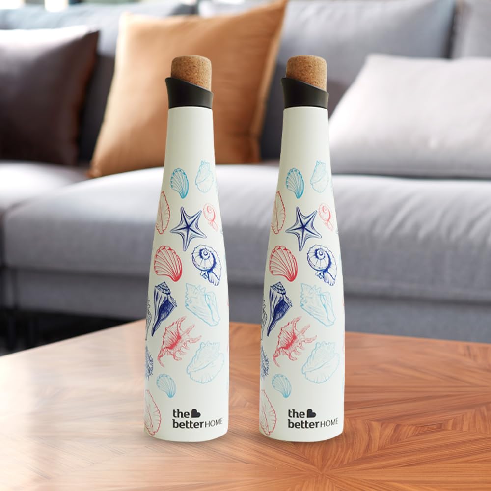 The Better Home Insulated Stainless Steel Water Bottle with Cork Cap | 18 Hours Insulation | Pack of 2-500ml Each | Hot Cold Water for Office School Gym | Leak Proof & BPA Free | Deep Sea Design