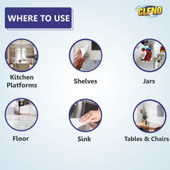 Cleno Kitchen Wet Wipes to Clean Sticky, Greasy Dirt on Platform, Shelves, Jars, Floor & Sink - 50 Wipes (Ready to Use)