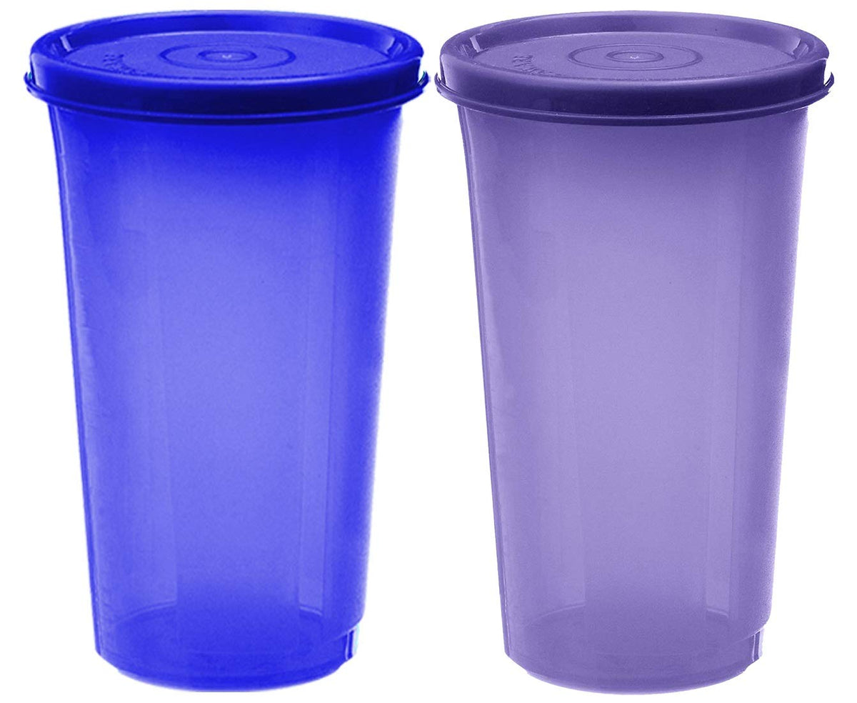 Kuber Industries Virgin Plastic Everday Small Glass 2 Piece Tumbler/airtight Container Leakproof Storage with Lid 350ml (Multi)