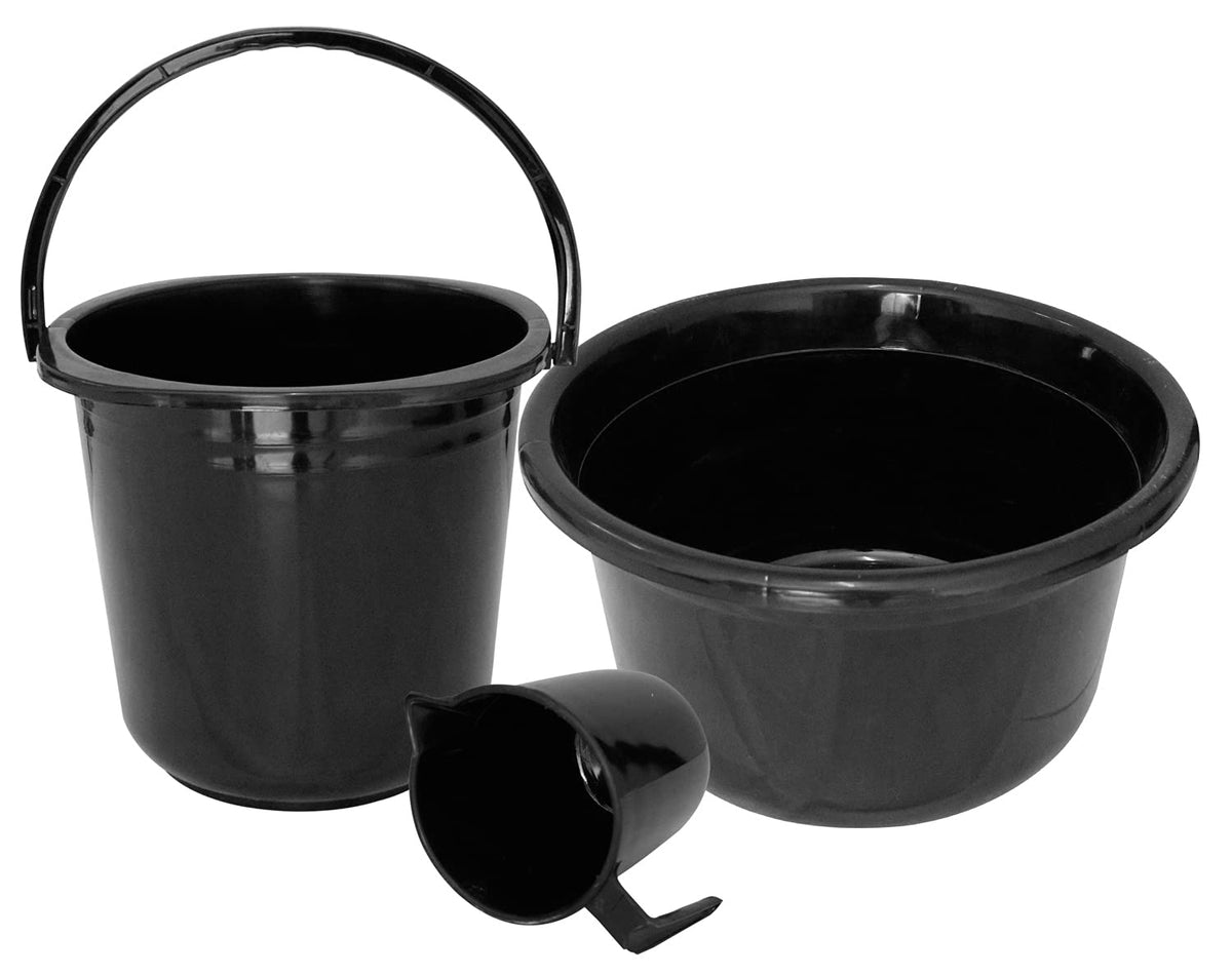Kuber Industries 3 Pieces Plastic Bucket, Mug & Tub Set (Black)