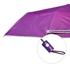 THE CLOWNFISH Umbrella Monochrome Series 3 Fold Auto Open Waterproof Water Repellent 190 T Polyester Double Coated Silver Lined Dotted Border Umbrellas For Men and Women (Violet)