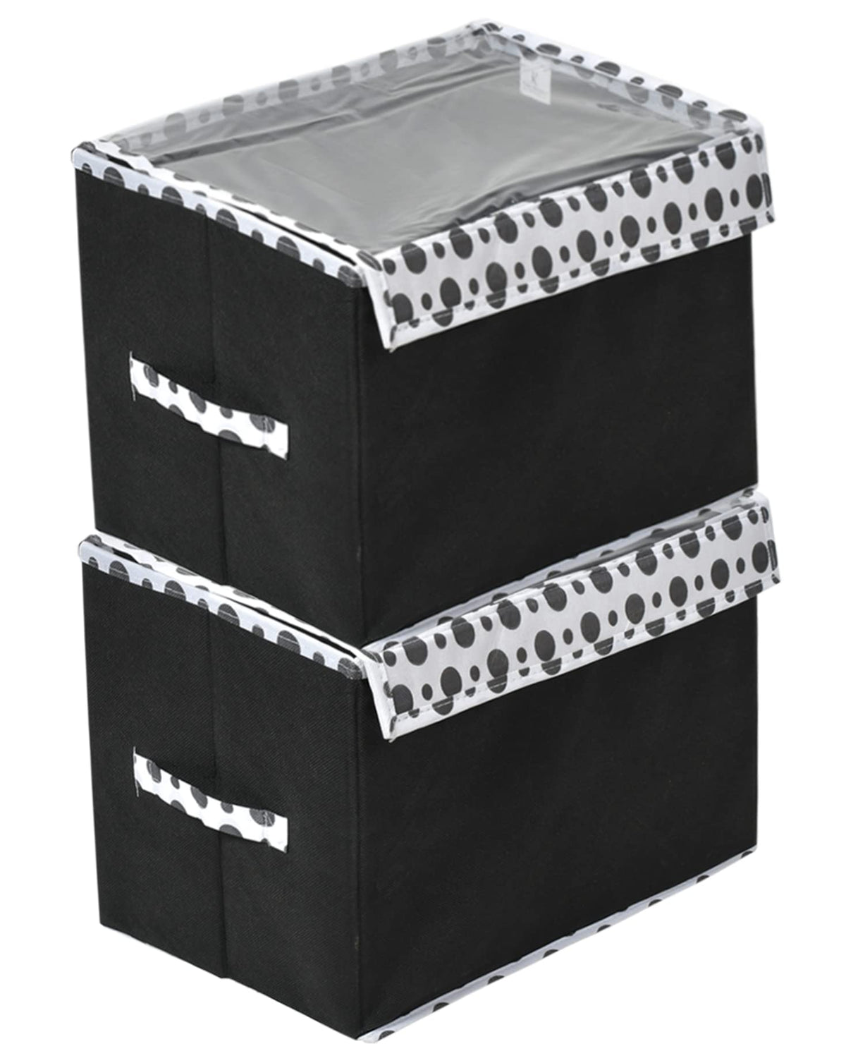 Kuber Industries Foldable Medium Non-Woven Storage Box/Bin|Tranasparent Lid & Durable Handle|Storage Box For Clothes|Storage Box For Toys|Pack of 2 (Black)