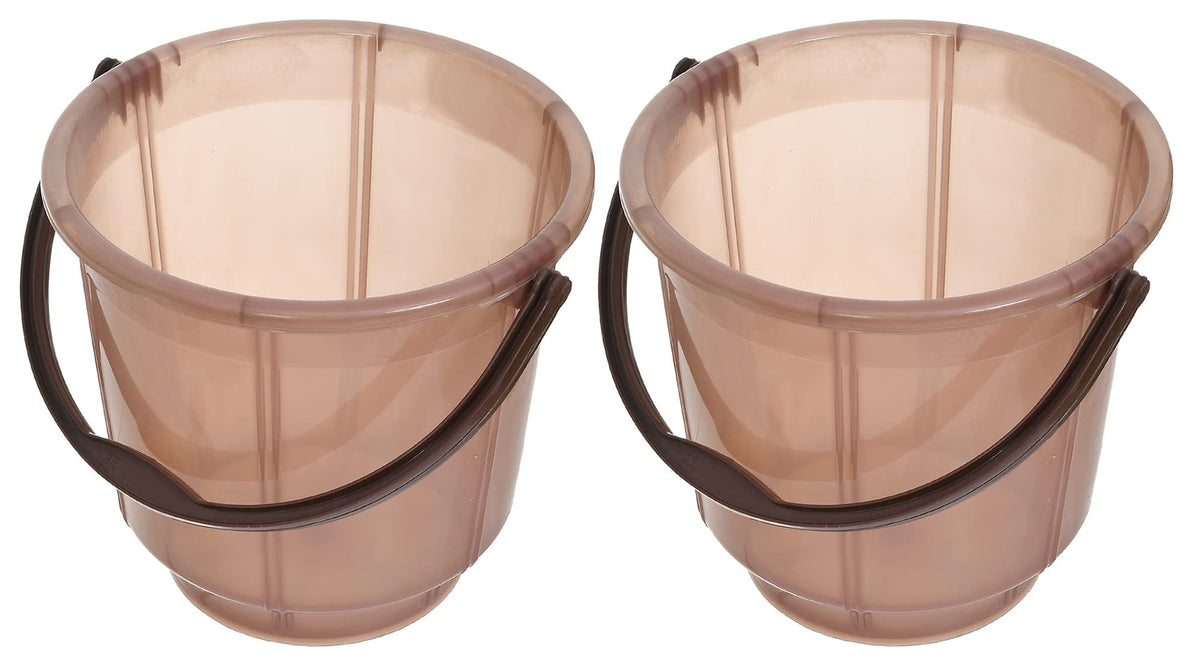 Kuber Industries Unbreakable Virgin Tranasparent Plastic Bucket For Home/Kitchen/Office, 13Ltr. Pack of 2 (Brown)-47KM01220