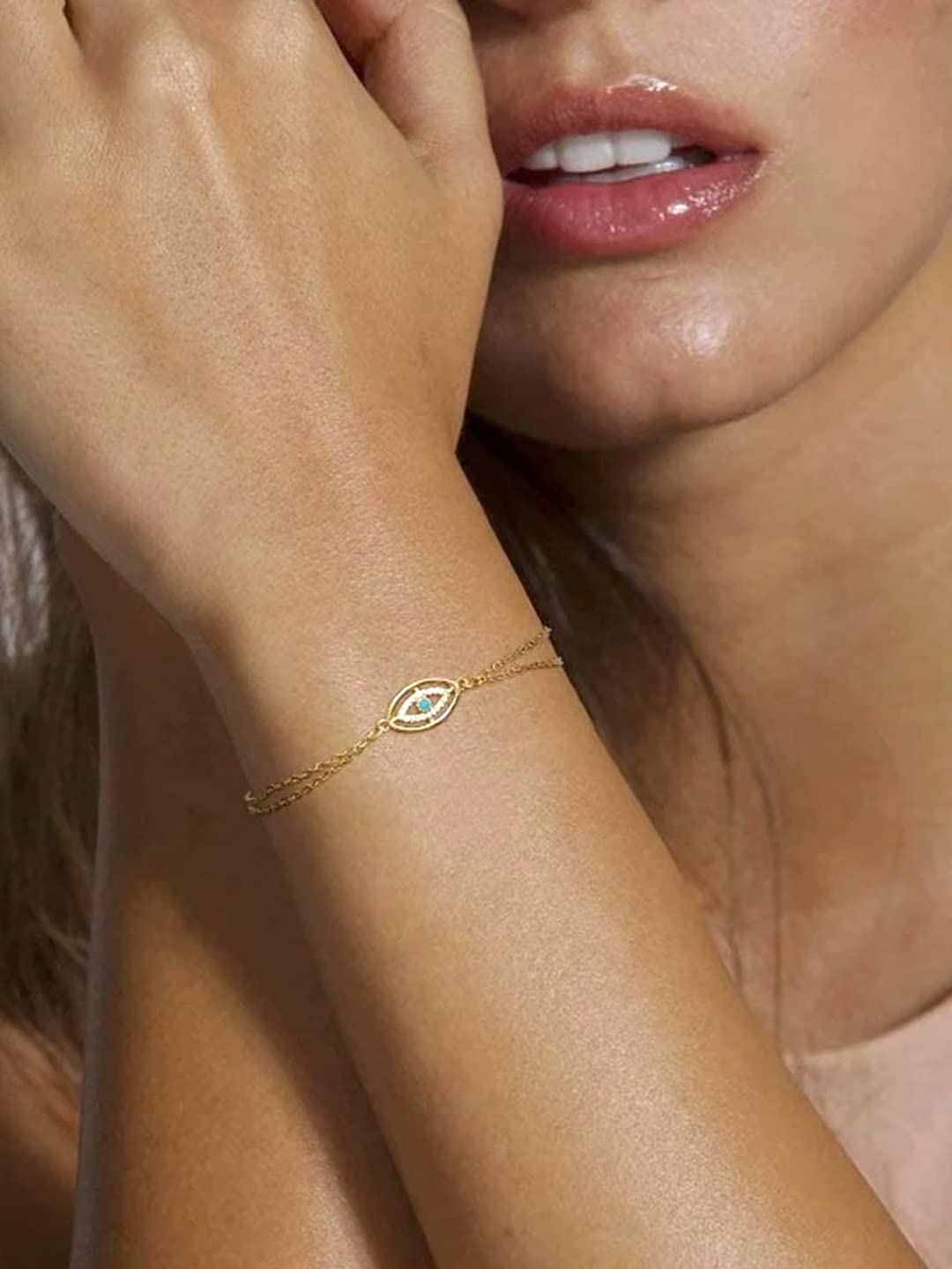 Yellow Chimes Bracelet For Women Multilayered Gold Toned Evil Eye Studded Adjustable Bracelet For Women and Girls
