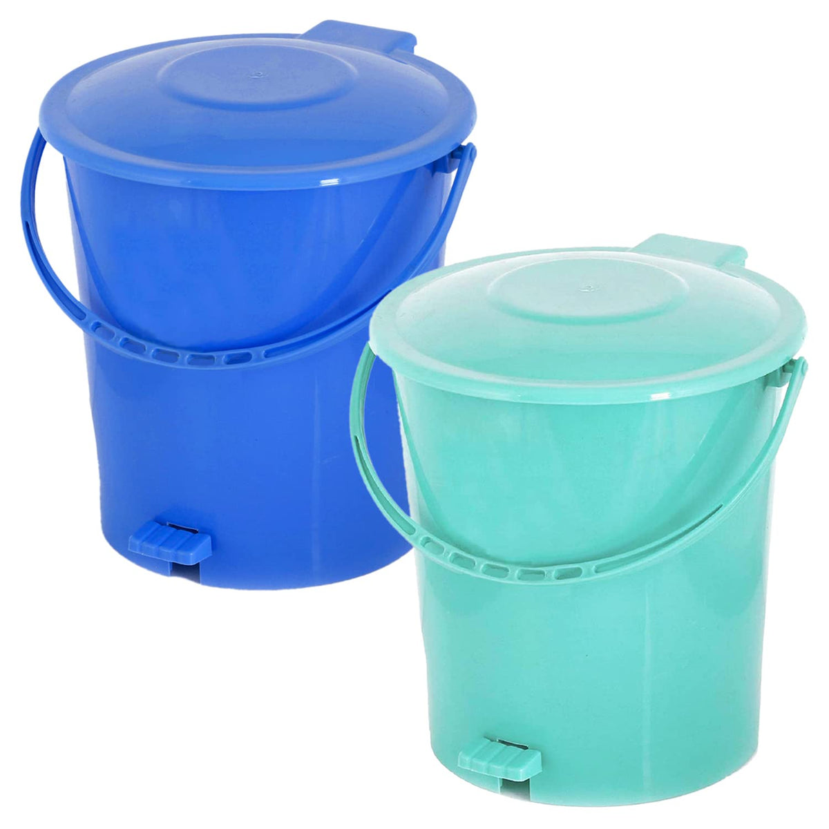 Heart Home Plastic Pedal Dustbin/Wastebin With Handle, 10 Liter- Pack of 2 (Sky Blue & Blue)-47HH0949