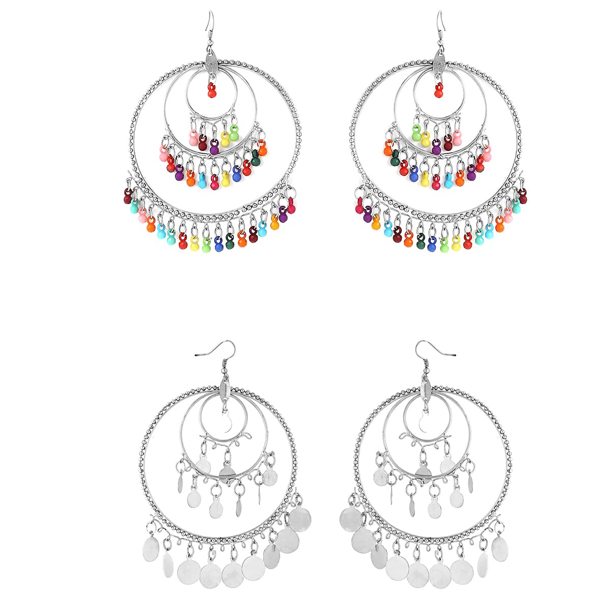 Yellow Chimes Chandbali Earrings for Women Oxidised Silver Combo of 2 Pairs Traditional Chand bali Earrings for Women and Girls.