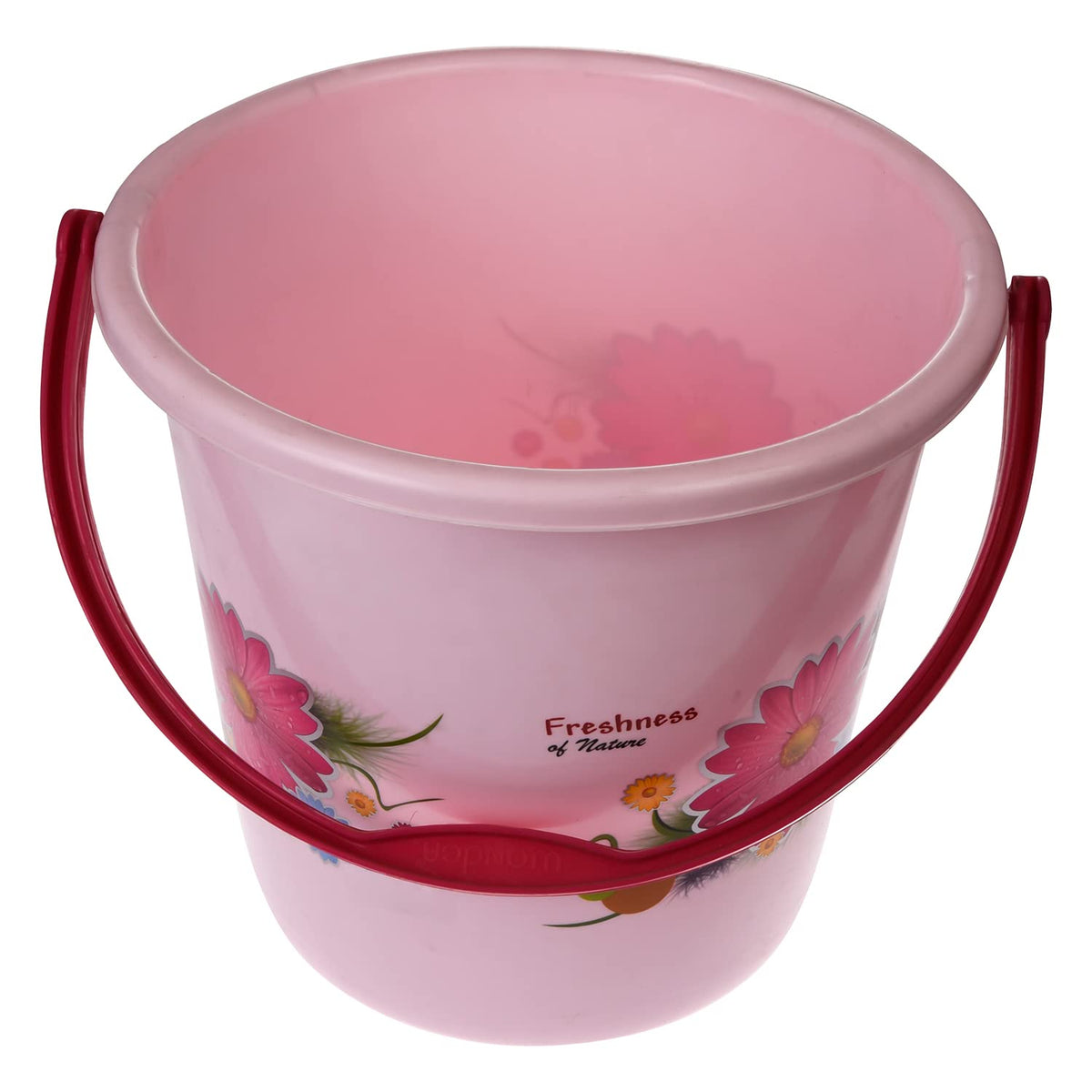 Kuber Industries Bucket|Plastic Bucket for Bathroom|Bucket for Bathing|Unbreakable Printed Bucket with Handle|18 Liter (Pink)