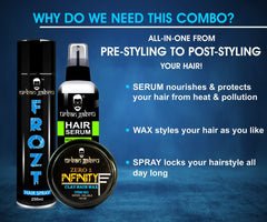 Urbangabru Combo Hair Styling Kit -Clay Hair Wax:Zero to Infinity (100 gm), Frozt Hair Spray Extreme Hold (250 ml) and Hair Serum Pre-Styler (100 ml) (Hair Wax + Hair Spray + Hair Serum)