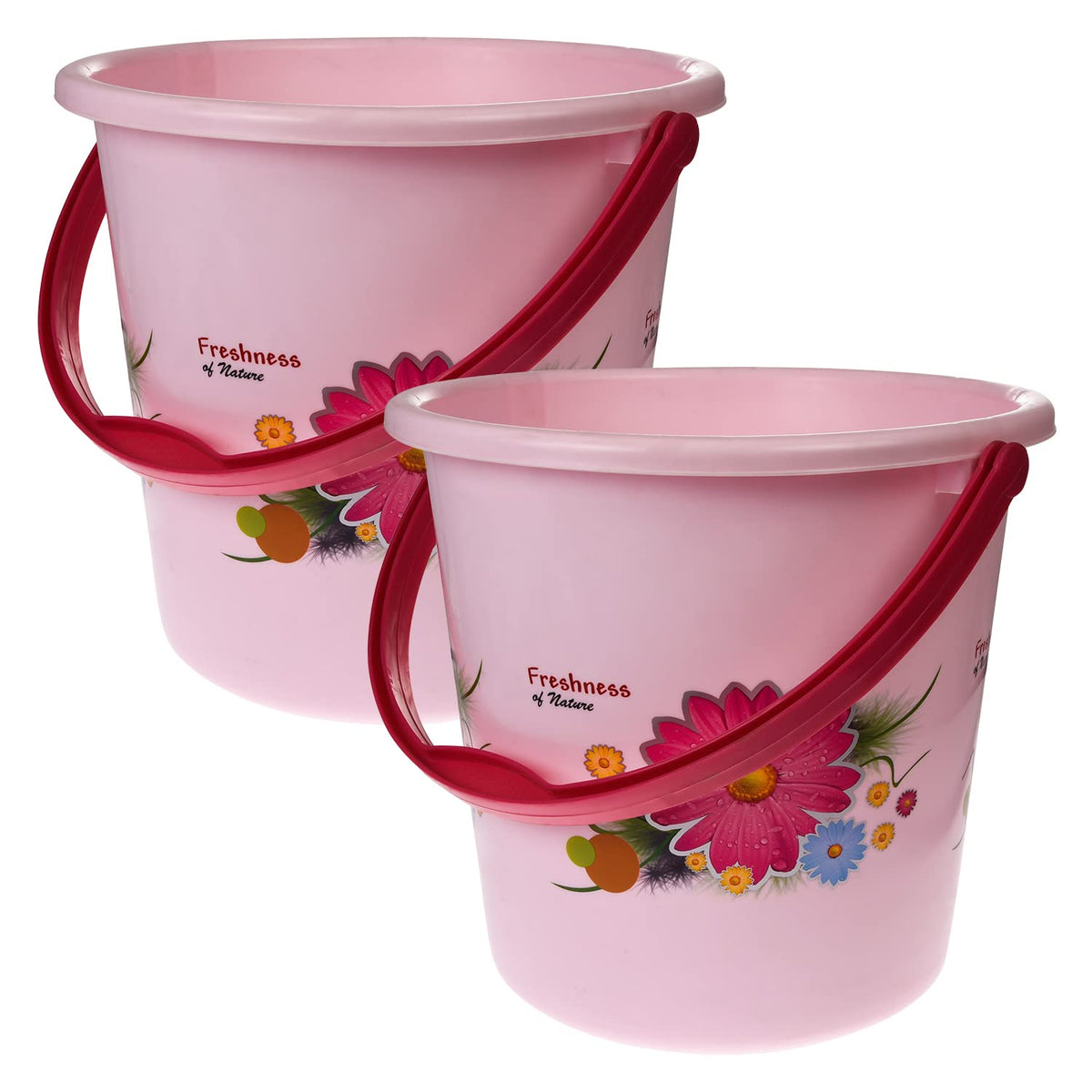 Kuber Industries Bucket|Plastic Bucket for Bathroom|Bucket for Bathing|Unbreakable Printed Bucket with Handle|18 Liter|Pack of 2 (Pink)