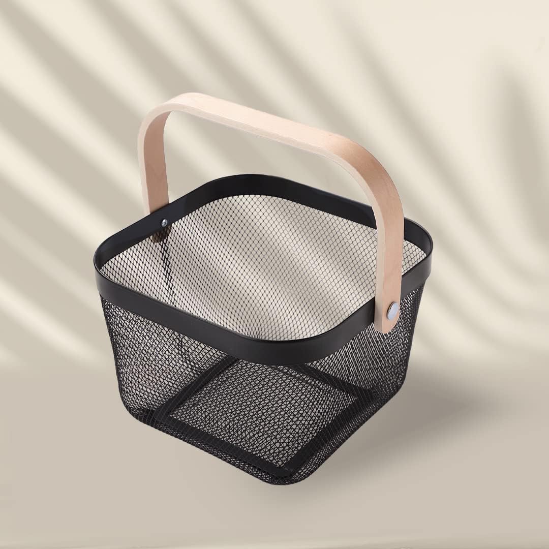Plantex Metal Mesh Basket - Multipurpose Storage Organizer, Fruit Basket, And Picnic Basket For Kitchen And Home - Ideal Basket For Storage And Organization - Rectangular (Pack Of 1, Black)