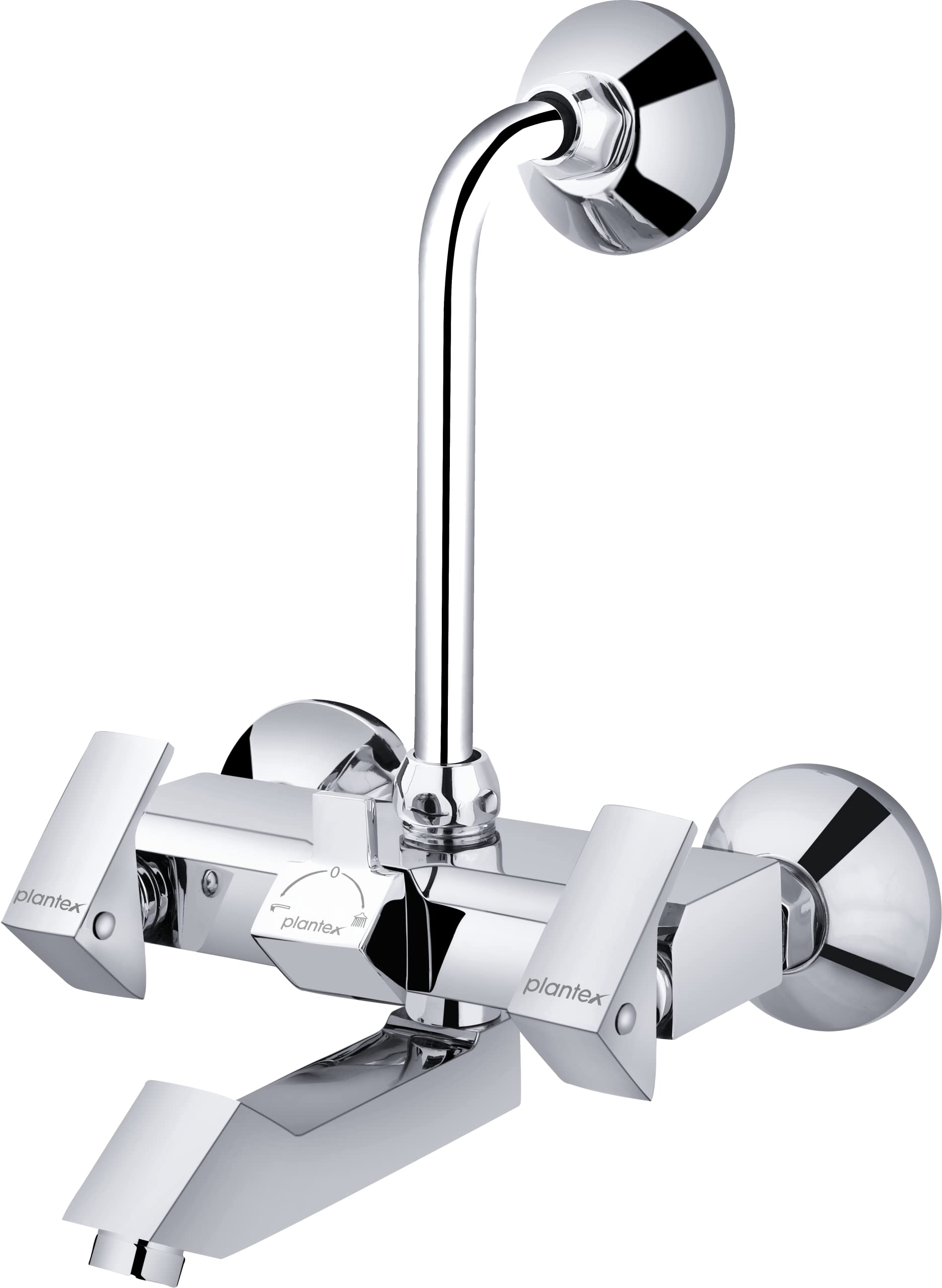 Plantex PRI-318 Pure Brass 2 in 1 Wall Mixer With Arrangement Of Overhead Shower for Bathroom/Hot & Cold Tap With Brass Wall Flange and Teflon Tape (Mirror-Chrome Finish)