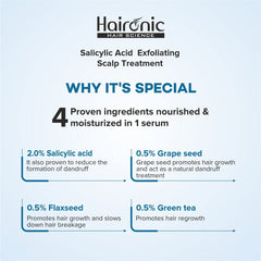 Haironic 2% Salicylic Acid Exfoliating Scalp Oil & Flake Control Hair Serum Best for Oily, Itchy & Flaky Scalp | Suitable for All Hair Types - 100ml (Pack of 5)
