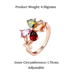 Yellow Chimes Rings for Women Multicolor Floral Adjustable Ring Sparkling Love Swiss Zircon Rose Gold Plated Rings for Women and Girls.