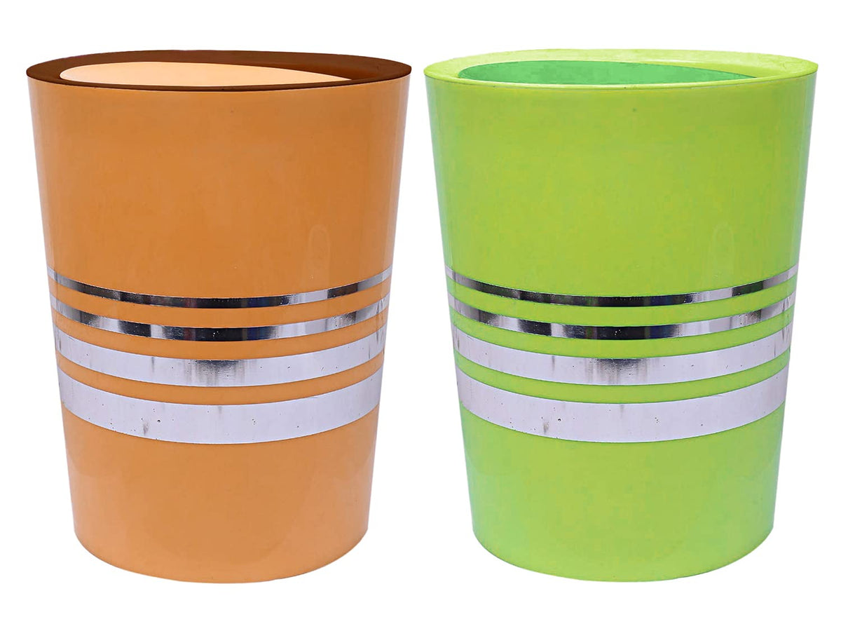 Heart Home Plastic Dustbin, Trashbin, Wastebin For Kitchen, Bathroom, Office Use With Swing Lid, 7 Liter- Pack of 2 (Green & Yellow)-47HH0820