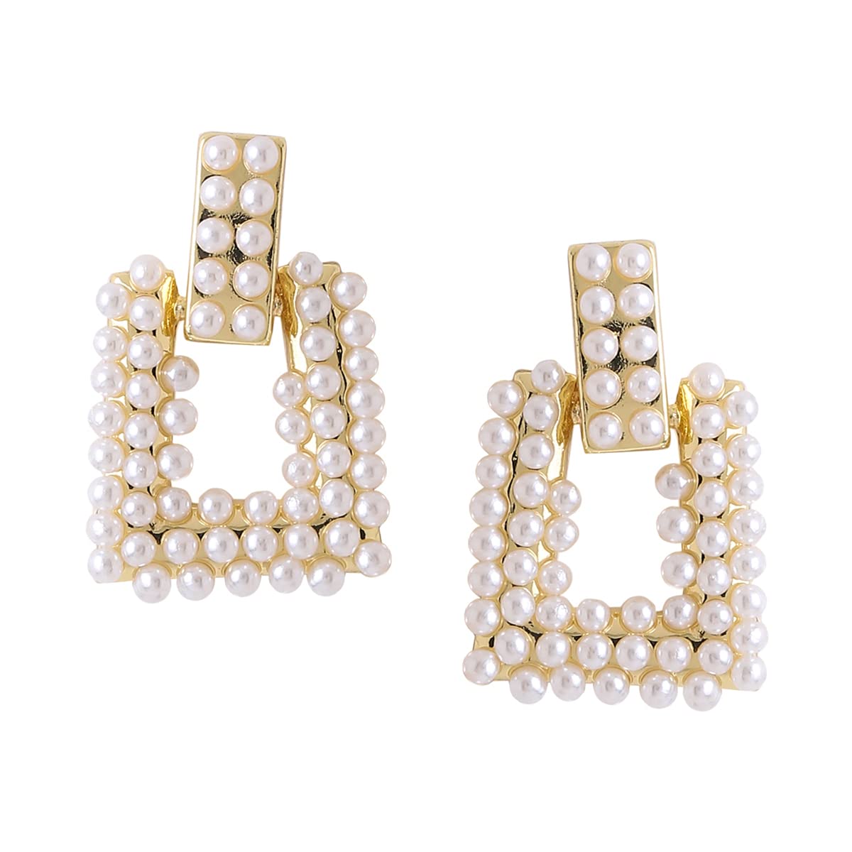 Yellow Chimes Earrings For Women Elegant Gold White Pearl Studded Geometrical Shape Drop Earrings For Women and Girls