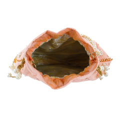 Heart Home Ethnic Clutch Silk Potli Batwa Pouch Bag with Beadwork Gift for Women (Peach) - CTHH13630