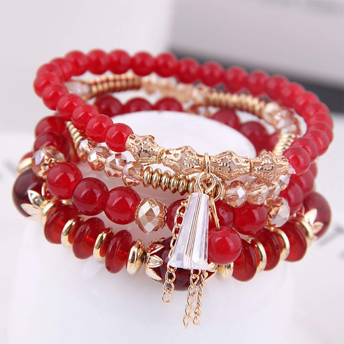 Yellow Chimes Stylish Bohemian Red Natural Stones Beaded Multilayer Bracelet for Women and Girl's