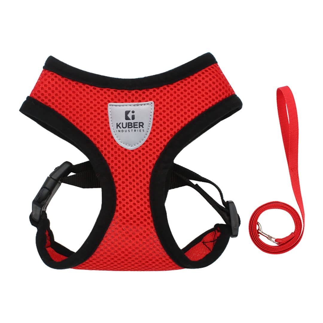 Kuber Industries Small Dog/Cat Chest Harness with Nylon Leash I No Pull, Soft Padded and Breathable Pet Vest I Adjustable, Reflective I Easy Control Pet Chest Belt I (XX-Small,Red)