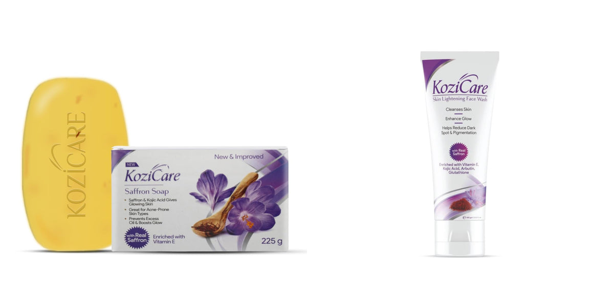 Kozicare Saffron Soap (Pack of 3) & Saffron Face Wash - 100ml | Skin Lightening Soap, Kojic Acid Soap, Alpha Arbutin | Bath Soap for Men, Face Wash for Glowing Skin | Kesar Face Wash