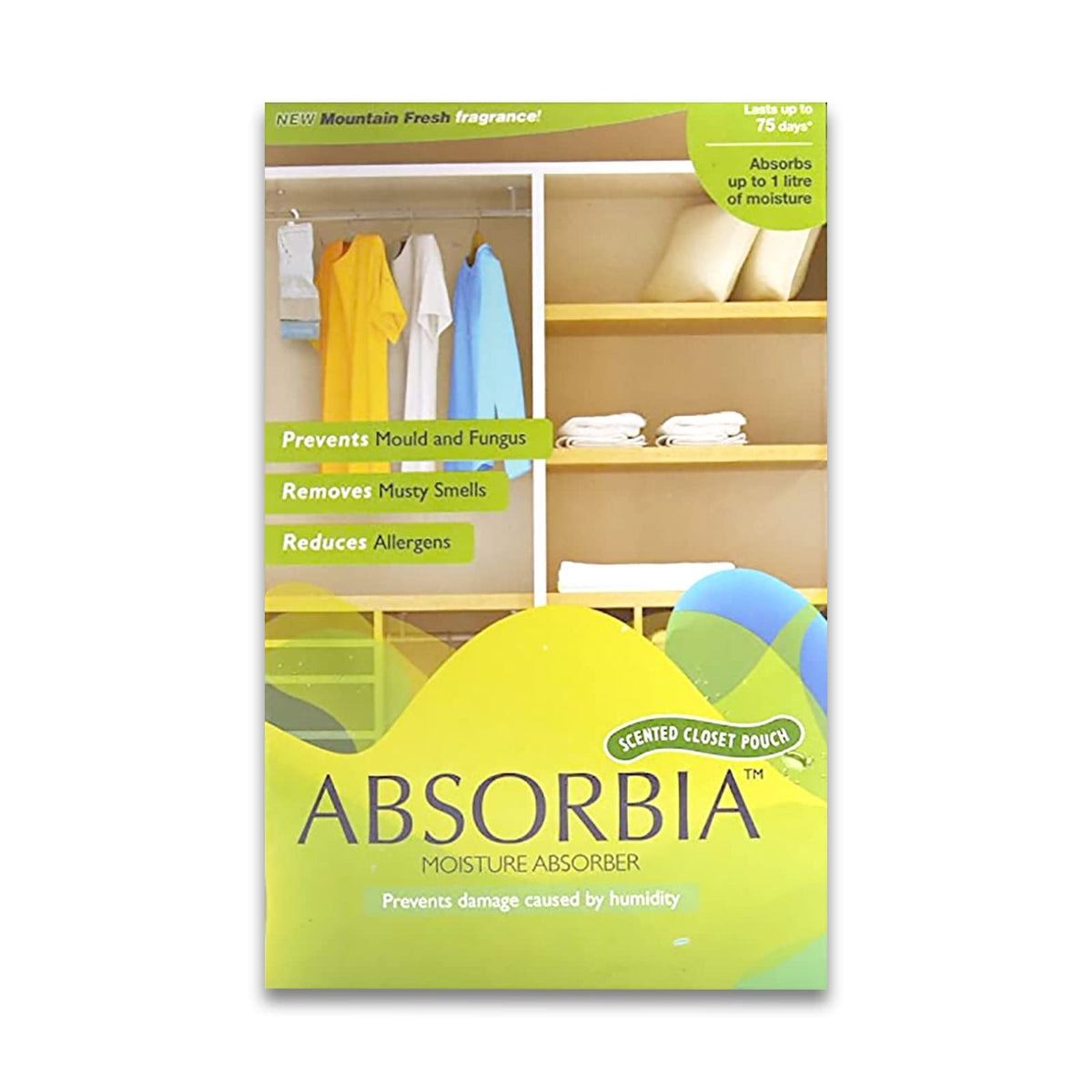 Absorbia Moisture Absorber Hanging Pouch | Mountain Fresh Fragrance 440 g | Odour Absorber & Dehumidifier for Wardrobe, Closet & Bathroom| Fights Against Moisture, Mould, Fungus & Musty Smells…