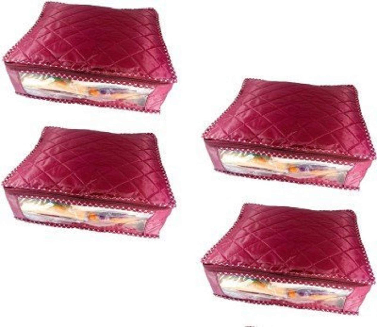 Kuber Industries 4 Piece Rexine Saree Cover Wardrobe Organiser, Maroon