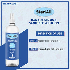 West Coast SteriAll Alcohol Based Hand Sanitizer Solution Spray for Office, home, etc- 200ml (Pack of 1 with 2 Refill Pack) Pack of 3 (200ml)