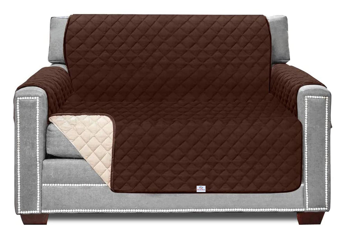 Heart Home Reversible 2 Seater Polyester Sofa Cover for Living Room, Brown & Ivory (HS_36_HEARTH018998)