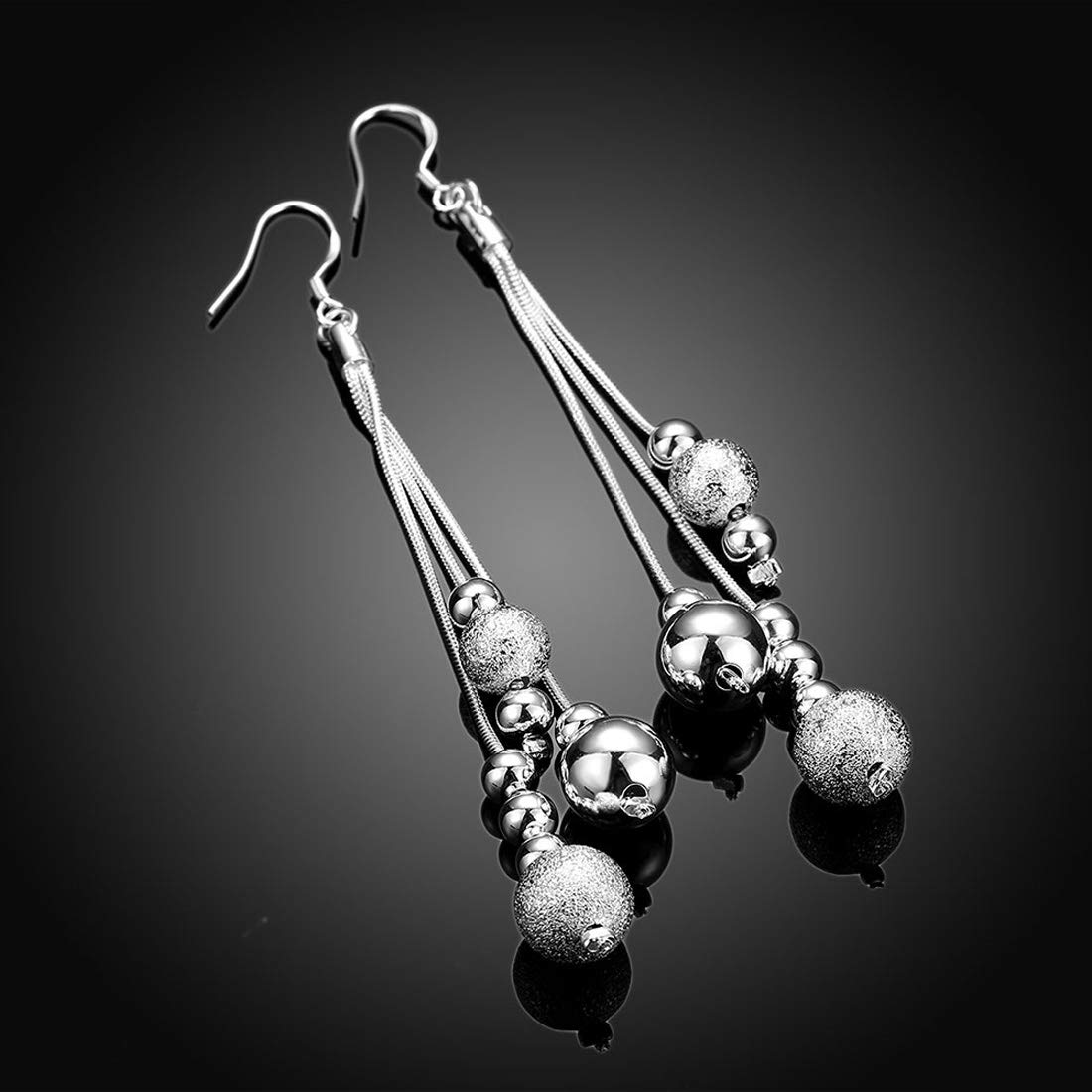 Yellow Chimes Earrings for Women and Girls Silver Dangler Earrings | Silver Toned Threads with Beads Long Chain Danglers Earrings for Women | Birthday Gift for girls and women Anniversary Gift for Wife