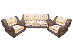 Kuber Industries Flower Design Cotton 5 Seater Sofa Cover with 6 Pieces Arms Cover|Use Both Side|Living Room|Drawing Room|Pack of 16 (Cream)