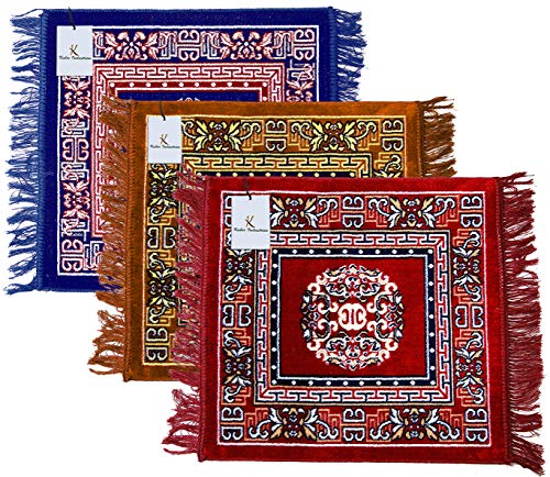 Kuber Industries Prayer Mat (Royal Blue and Gold and Maroon, Velvet, Standard)