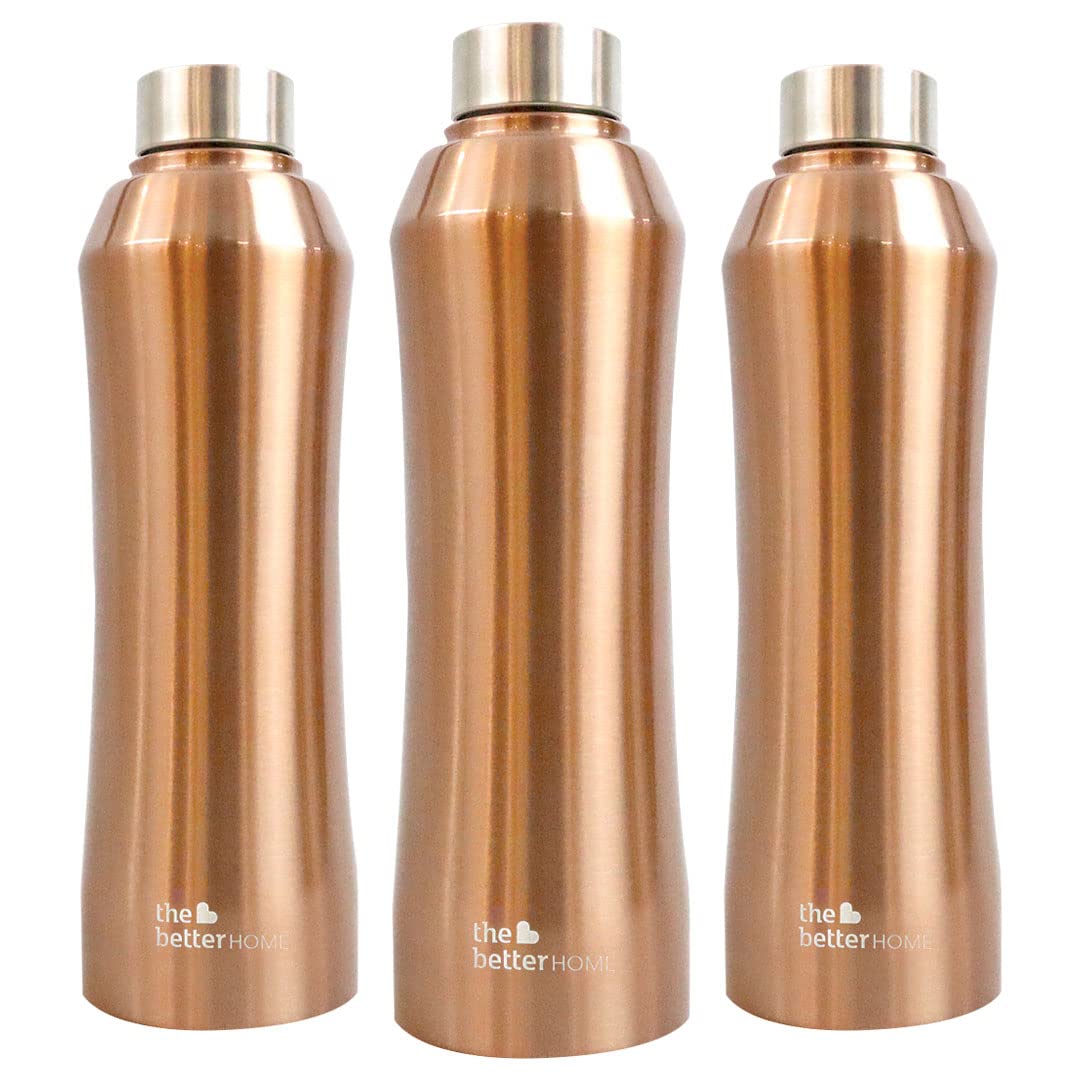 The Better Home 1000 Stainless Steel Water Bottle 1 Litre - Gold Pack of 3 | Eco-Friendly, Non-Toxic & BPA Free Water Bottles 1+ Litre | Rust-Proof, Lightweight, Leak-Proof & Durable