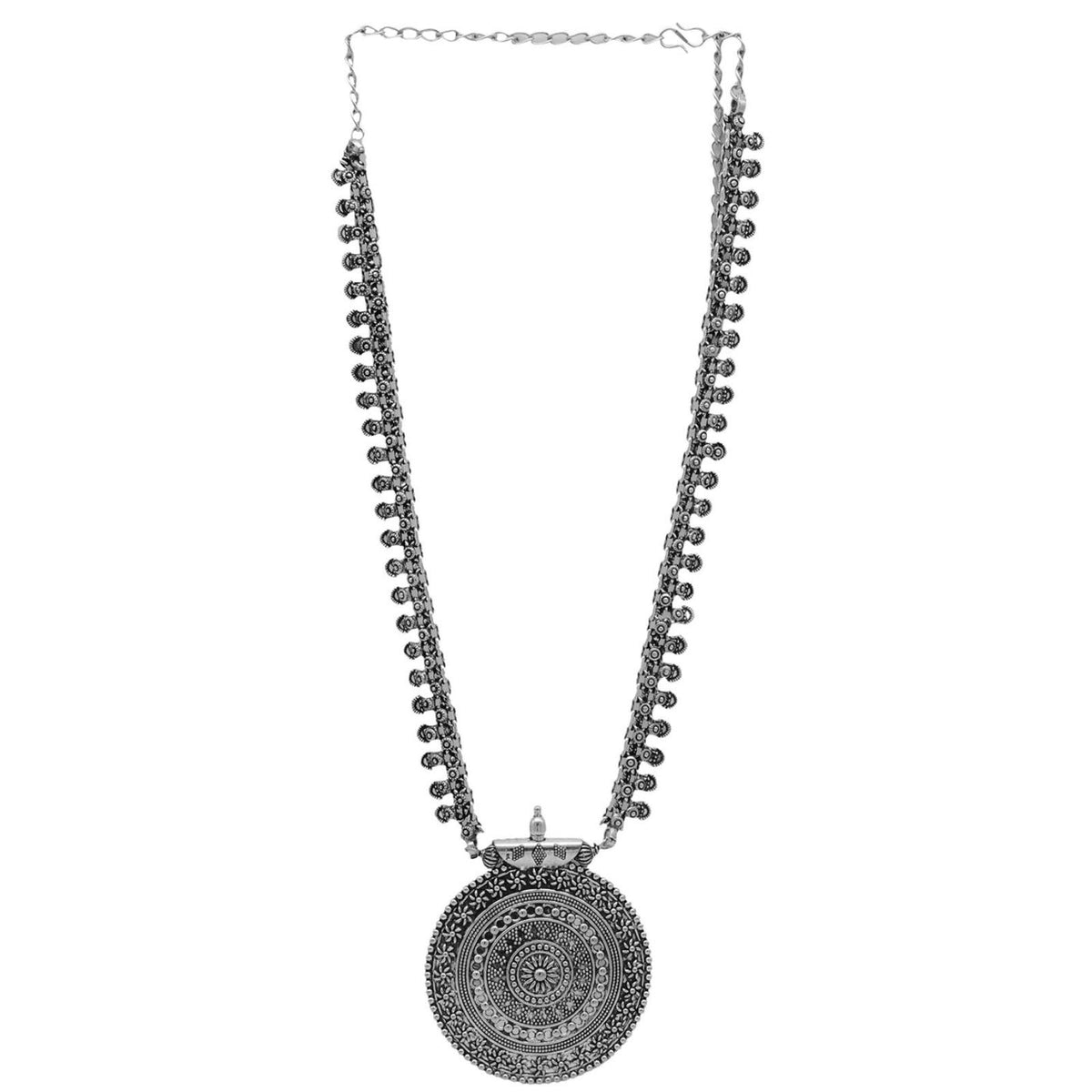 TEEJH Anika Silver Oxidized Long Necklace for Women