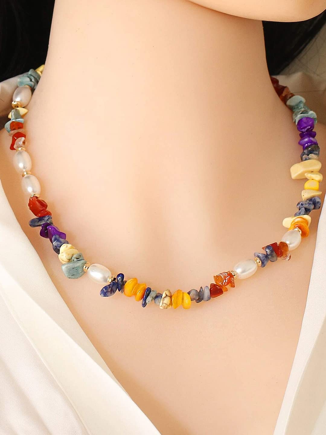 Yellow Chimes Necklace for Women and Girls Fashion Multicolor Choker Necklace for Women Carnelian Stone Pearl Choker Necklace for Girls | Birthday Gift for Girls and women
