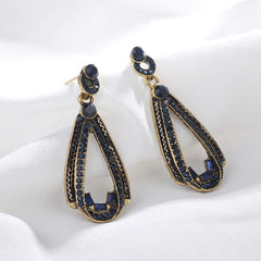 Yellow Chimes Classic Elegant Retro Blue Crystal Water Drop Hanging Gold Plated Dangle Earrings For Women and Girl's