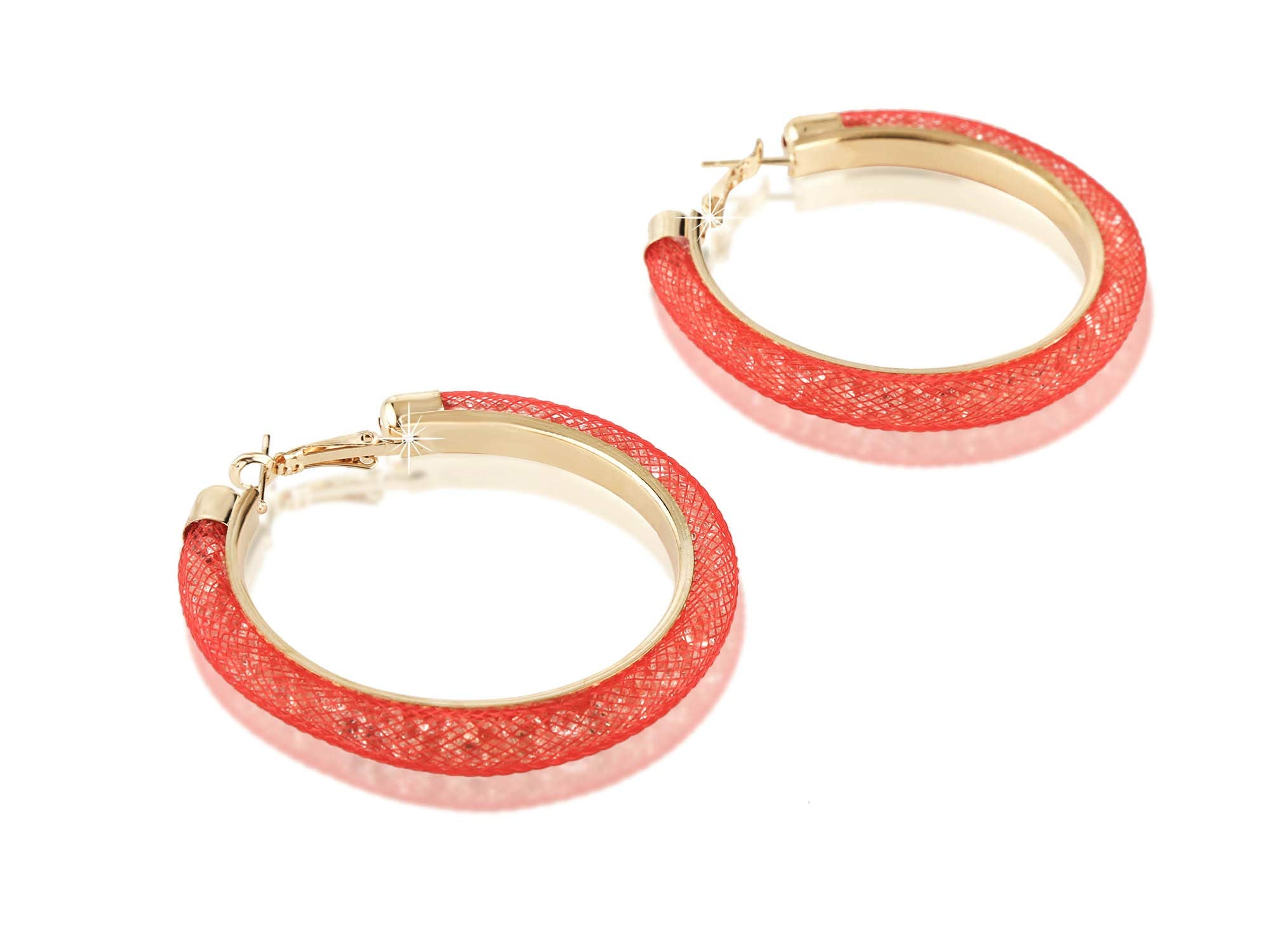 Yellow Chimes Exclusive Crystal-Filled Stylish Fashion Hoops Earrings for Women and Girls (Reddish Peach)