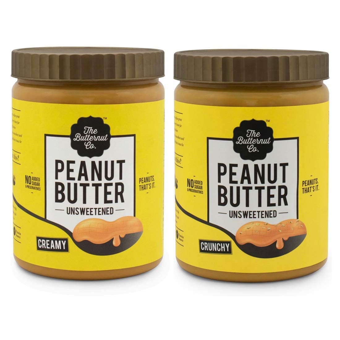 The Butternut Co. Crunchy & Creamy Unsweetened Peanut Butter Combo - 2 Kg Pack | High-Protein Nut Butter for Weight Gain, Pre & Post Workout | Healthy, Natural, Sugar-Free, 100% Pure Roasted Peanut