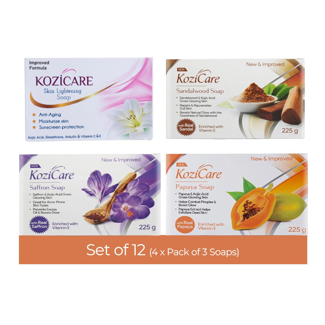 Kozicare Skin Lightening Soap Combo - Enriched with Kojic Acid, Papaya, Sandalwood, Saffron, Vitamin C, Arbutin & Glutathione| For Acne Prone