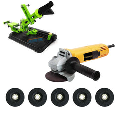 Cheston 850W Angle Grinder for Grinding, Cutting, Polishing (4 inch/100mm) + Set of 5 Grinding Wheels + Sliding Angle Grinder Stand