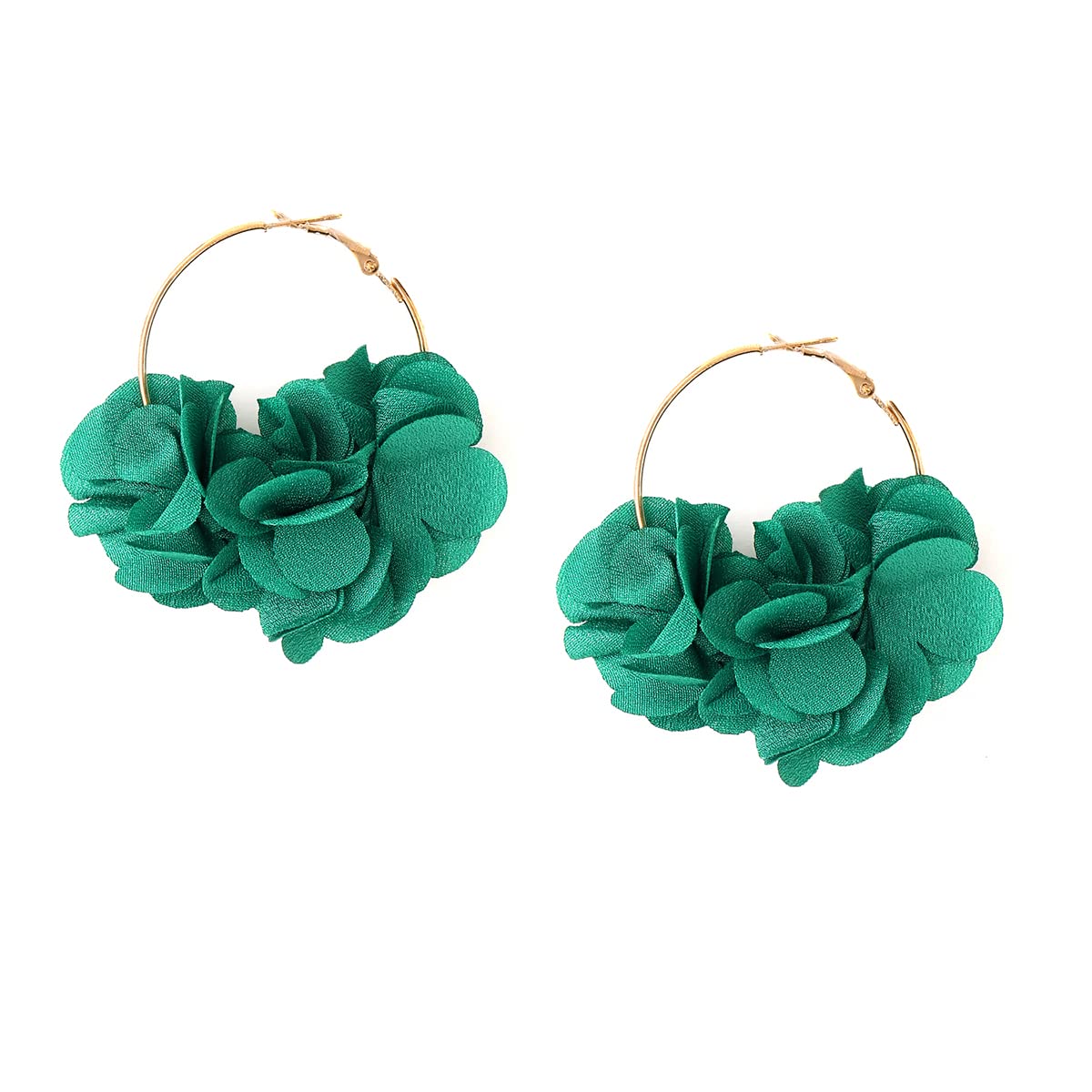 Yellow Chimes Earrings For Women Green Color Boho Dangle Lace Cloth Mesh Yarn Chiffon Silk Handmade Flower Layered Petal Circel Hoop Jewelry Earrings for Women and Girls