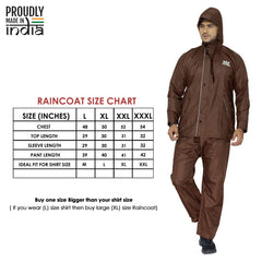 THE CLOWNFISH Rain Coat for Men Waterproof Raincoat with Pants Polyester Reversible Double Layer Rain Coat For Men Bike Rain Suit Rain Jacket Suit Inner Mobile Pocket with Storage Bag (Brown XL)